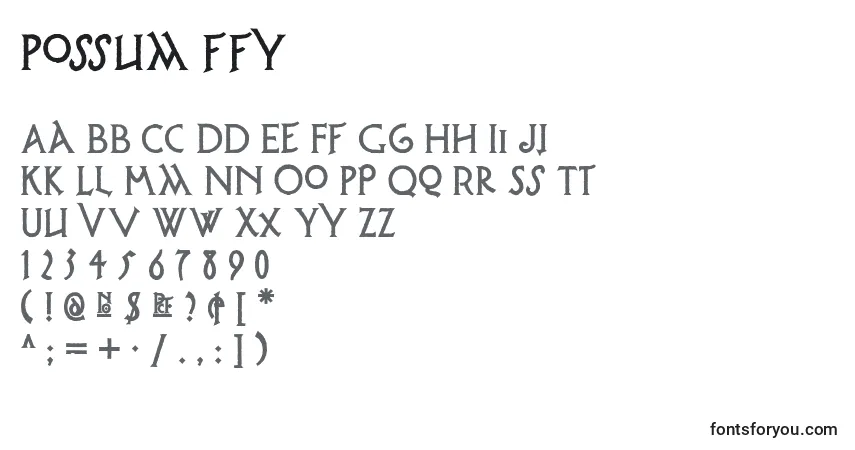 Schriftart Possum ffy – Alphabet, Zahlen, spezielle Symbole