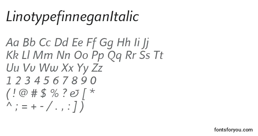 Шрифт LinotypefinneganItalic – алфавит, цифры, специальные символы
