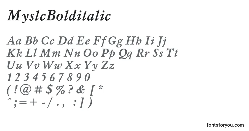 Czcionka MyslcBolditalic – alfabet, cyfry, specjalne znaki