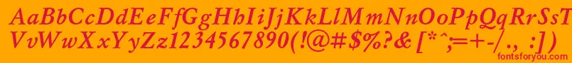 MyslcBolditalic-Schriftart – Rote Schriften auf orangefarbenem Hintergrund