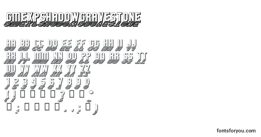 Czcionka GmExpShadowGravestone – alfabet, cyfry, specjalne znaki