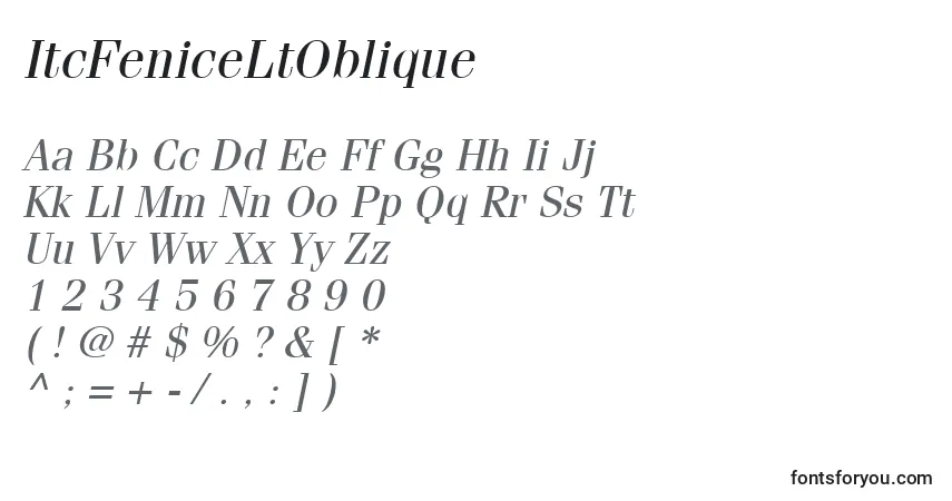 A fonte ItcFeniceLtOblique – alfabeto, números, caracteres especiais