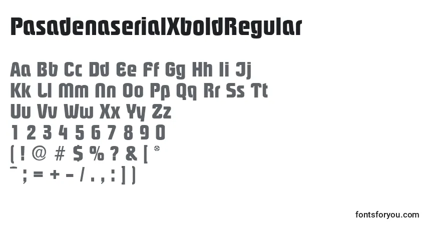 A fonte PasadenaserialXboldRegular – alfabeto, números, caracteres especiais