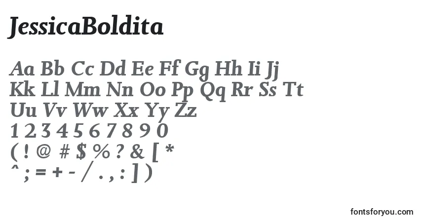 Шрифт JessicaBoldita – алфавит, цифры, специальные символы