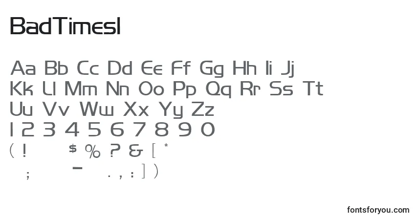 Schriftart BadTimes1 – Alphabet, Zahlen, spezielle Symbole