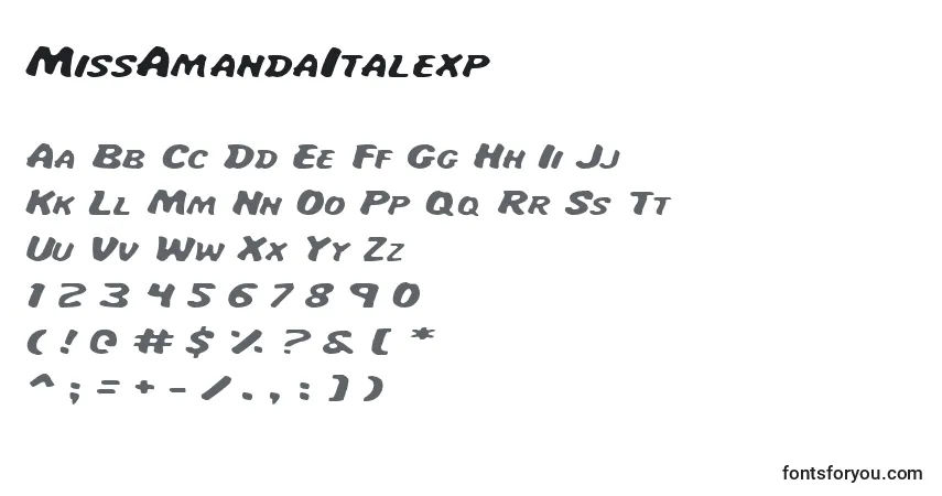 Schriftart MissAmandaItalexp – Alphabet, Zahlen, spezielle Symbole