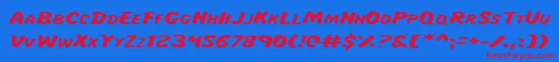 MissAmandaItalexp-Schriftart – Rote Schriften auf blauem Hintergrund