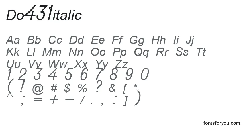 Schriftart Do431italic – Alphabet, Zahlen, spezielle Symbole