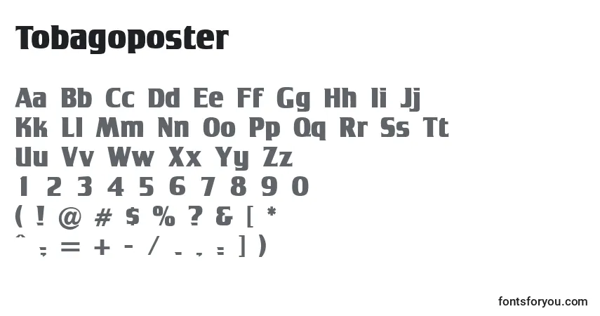 Tobagoposter-fontti – aakkoset, numerot, erikoismerkit