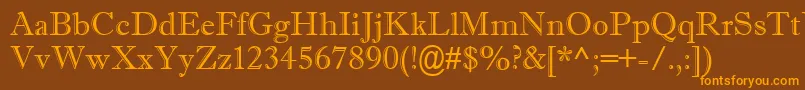 Weitere Informationen zur Imprisha-Schriftart Imprisha-Schriftart – Orangefarbene Schriften auf braunem Hintergrund