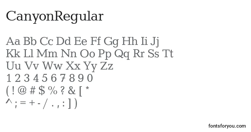 A fonte CanyonRegular – alfabeto, números, caracteres especiais