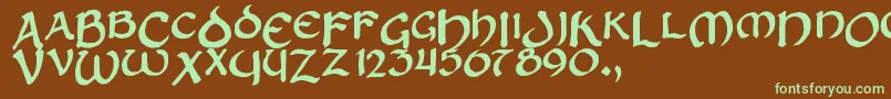 フォントZilluncial – 緑色の文字が茶色の背景にあります。