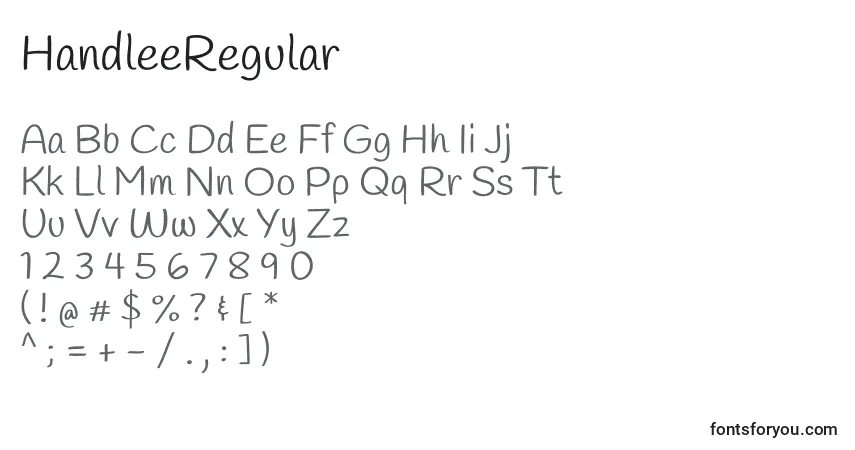 A fonte HandleeRegular – alfabeto, números, caracteres especiais