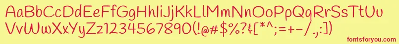 HandleeRegular-Schriftart – Rote Schriften auf gelbem Hintergrund