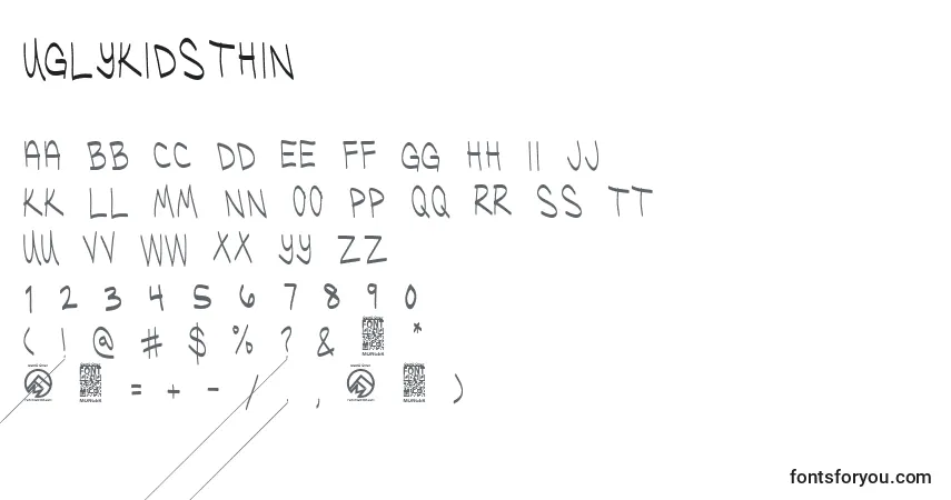 Шрифт UglykidsThin – алфавит, цифры, специальные символы