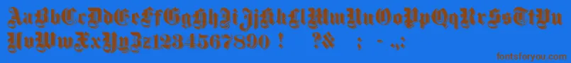 フォントDampfplatzsh – 茶色の文字が青い背景にあります。