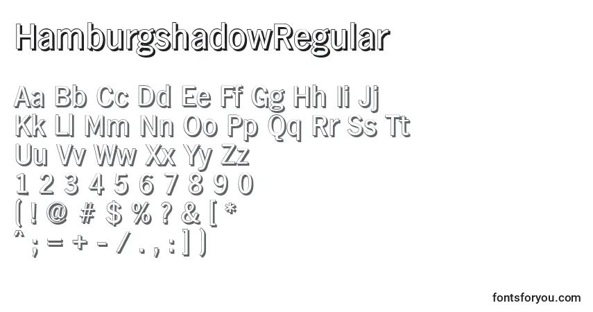 Czcionka HamburgshadowRegular – alfabet, cyfry, specjalne znaki