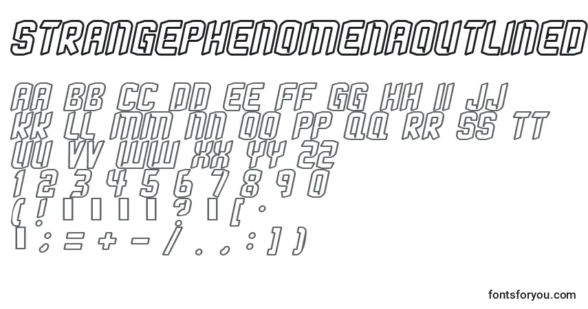 Czcionka Strangephenomenaoutlined – alfabet, cyfry, specjalne znaki