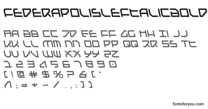 characters of federapolisleftalicbold font, letter of federapolisleftalicbold font, alphabet of  federapolisleftalicbold font