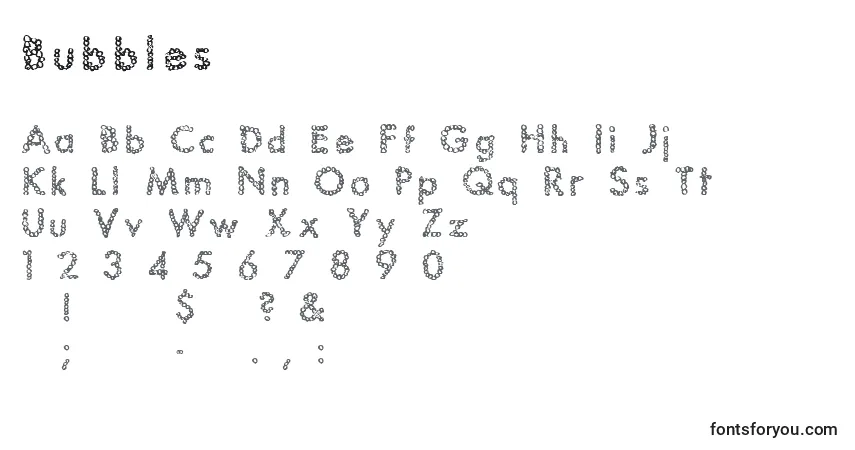 A fonte Bubbles – alfabeto, números, caracteres especiais