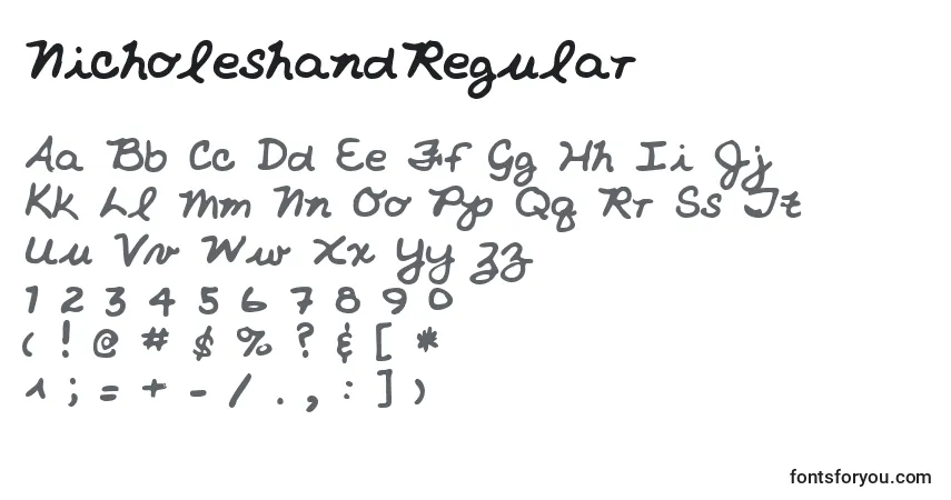 Fuente NicholeshandRegular - alfabeto, números, caracteres especiales