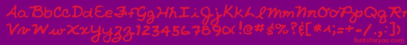 NicholeshandRegular-fontti – punaiset fontit violetilla taustalla