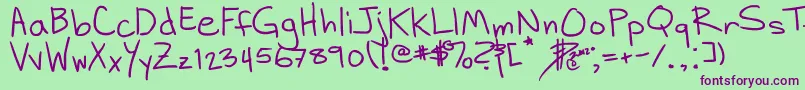 DhHandScribblies Font – Purple Fonts on Green Background
