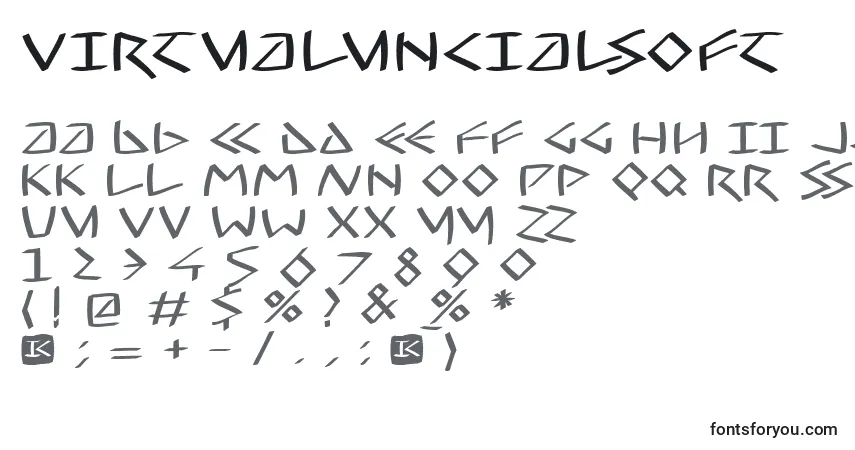 A fonte Virtualuncialsoft – alfabeto, números, caracteres especiais