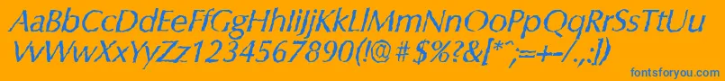 Czcionka ColumbiarandomItalic – niebieskie czcionki na pomarańczowym tle
