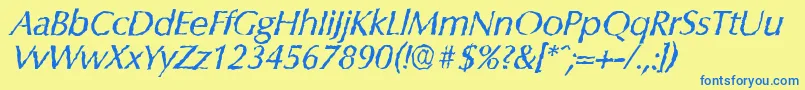 Czcionka ColumbiarandomItalic – niebieskie czcionki na żółtym tle