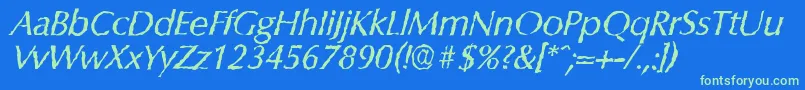 ColumbiarandomItalic-Schriftart – Grüne Schriften auf blauem Hintergrund