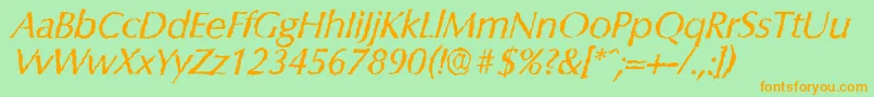 フォントColumbiarandomItalic – オレンジの文字が緑の背景にあります。
