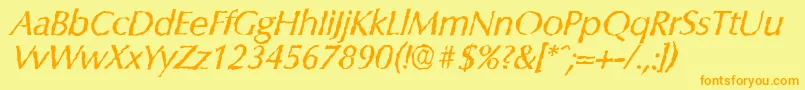 ColumbiarandomItalic-Schriftart – Orangefarbene Schriften auf gelbem Hintergrund