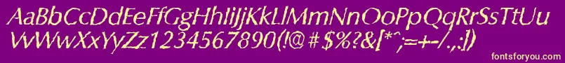 ColumbiarandomItalic-fontti – keltaiset fontit violetilla taustalla