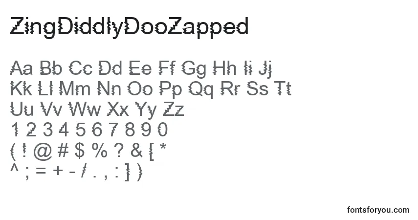 A fonte ZingDiddlyDooZapped – alfabeto, números, caracteres especiais