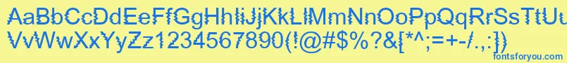 フォントZingDiddlyDooZapped – 青い文字が黄色の背景にあります。
