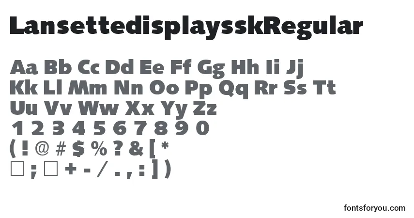 Czcionka LansettedisplaysskRegular – alfabet, cyfry, specjalne znaki