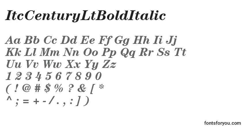 A fonte ItcCenturyLtBoldItalic – alfabeto, números, caracteres especiais