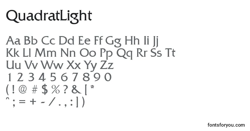 Czcionka QuadratLight – alfabet, cyfry, specjalne znaki