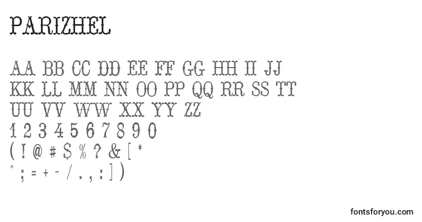 A fonte Parizhel – alfabeto, números, caracteres especiais