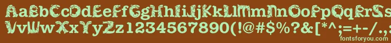 フォントKadinosob – 緑色の文字が茶色の背景にあります。