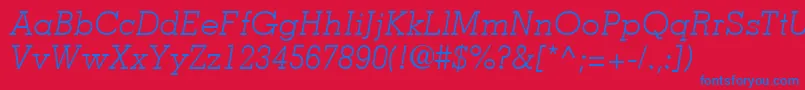 MemphisLtLightItalic-Schriftart – Blaue Schriften auf rotem Hintergrund