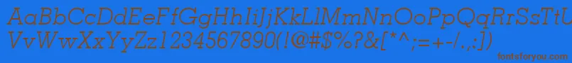 フォントMemphisLtLightItalic – 茶色の文字が青い背景にあります。