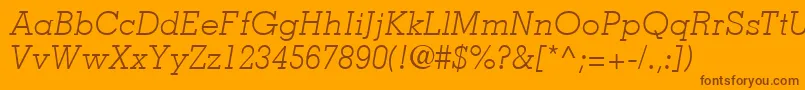 MemphisLtLightItalic-fontti – ruskeat fontit oranssilla taustalla