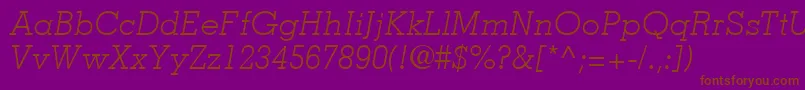 MemphisLtLightItalic-fontti – ruskeat fontit violetilla taustalla