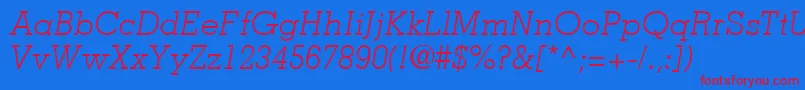 MemphisLtLightItalic Font – Red Fonts on Blue Background