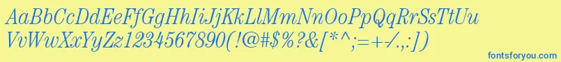 ItcCenturyLtLightCondensedItalic Font – Blue Fonts on Yellow Background