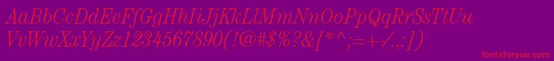 ItcCenturyLtLightCondensedItalic Font – Red Fonts on Purple Background