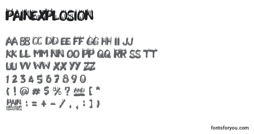 Czcionka PainExplosion – alfabet, cyfry, specjalne znaki