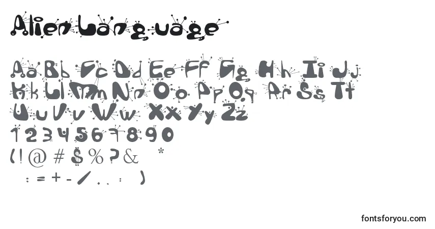 Czcionka AlienLanguage – alfabet, cyfry, specjalne znaki